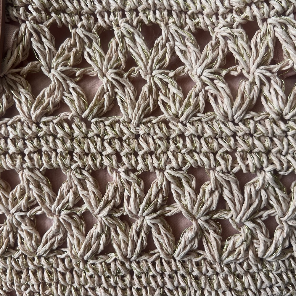 Woven Blush Pink Tote Bag with Brown Straps‎ - Picture 2 of 7